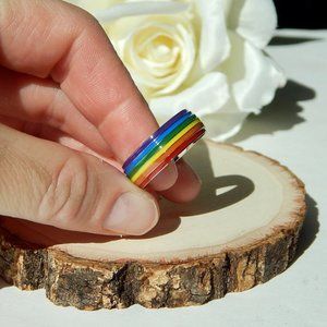 Stainless Steel Pride Rainbow Ring in Silver